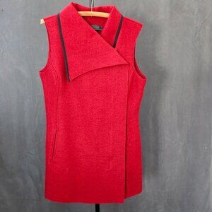 Pendleton Red 100% Merino Wool Long Length Vest W/Black Trim Size M Zipper A6-7